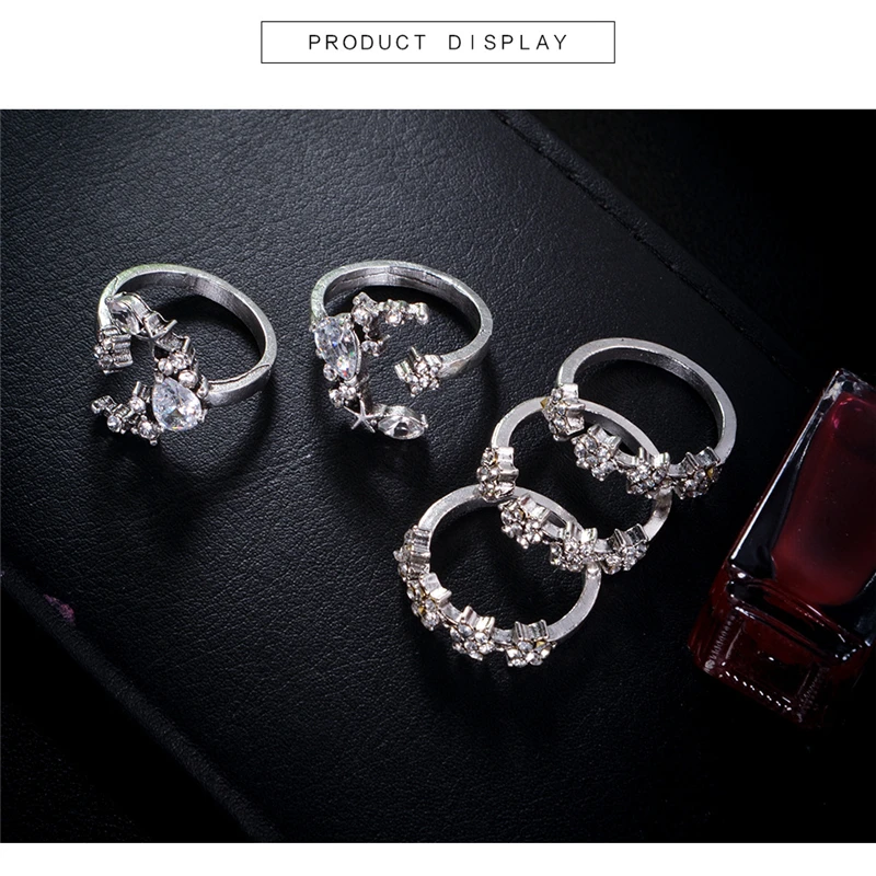 Модные посеребренные кольца для женщин набор колец с Луной и цветком женское