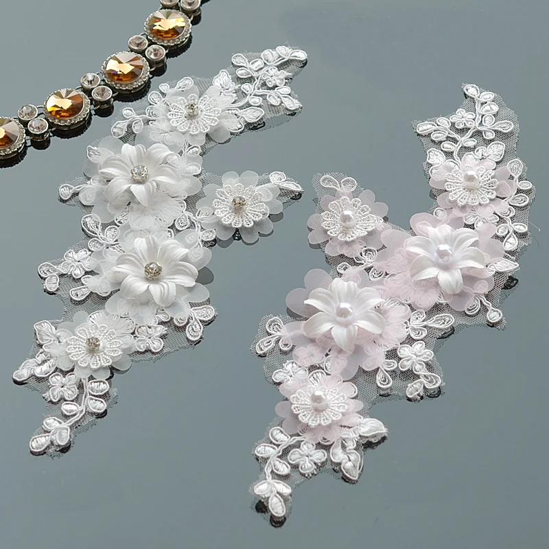 1 пара вышитая жемчужная Кружевная аппликация с 3D цветами | Дом и сад