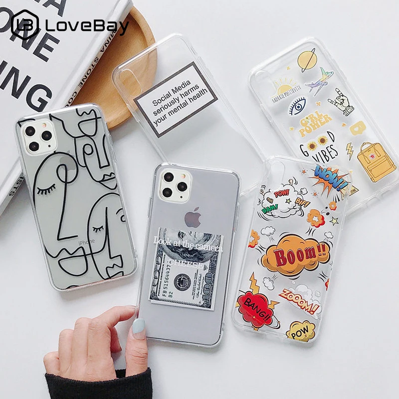 Забавный художественный абстрактный чехол для телефона Lovebay для iPhone 11 Pro X XR XS Max 7 8 6 6s Plus 5 5S SE прозрачный мягкий чехол из ТПУ с надписью