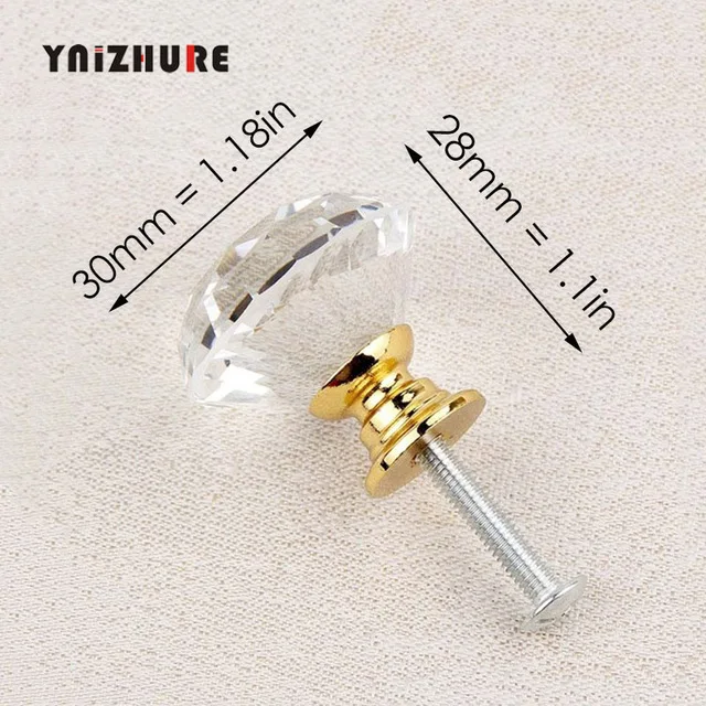 30mm Diamond Gold YNIZHURE брендовые Хрустальные стеклянные ручки для шкафа ручки для выдвижных ящиков кухонный шкаф ручки оборудование для обработки мебели - Цвет: 30mm Diamond Gold