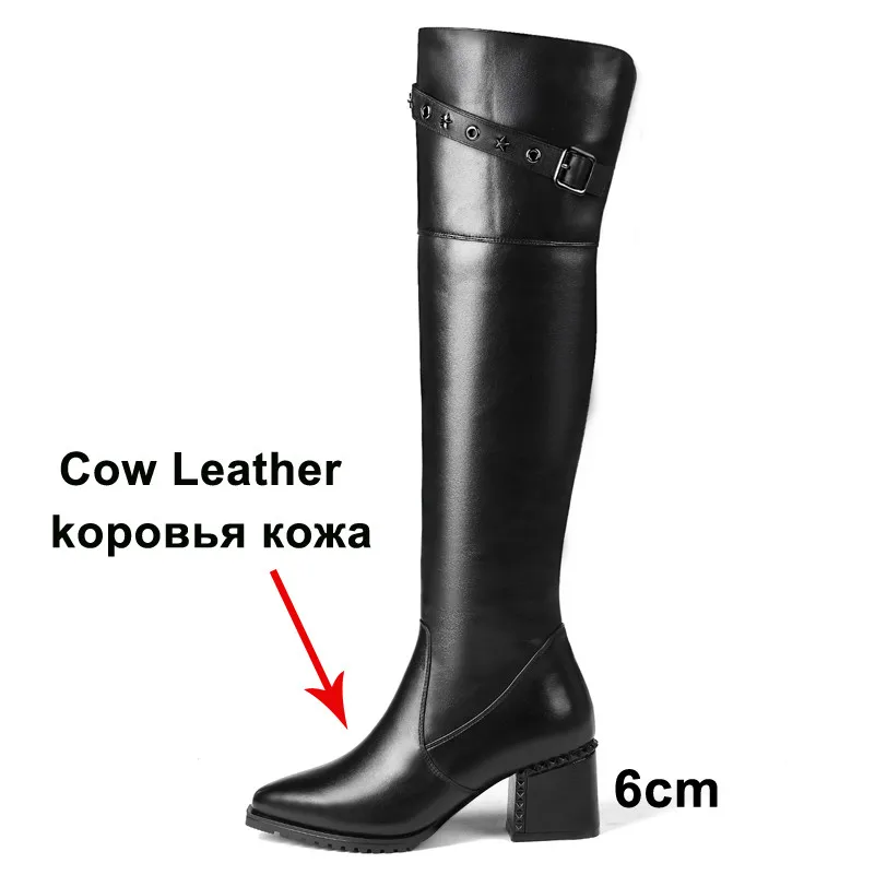 Женские сапоги выше колена Meotina зимние из натуральной кожи на толстом высоком