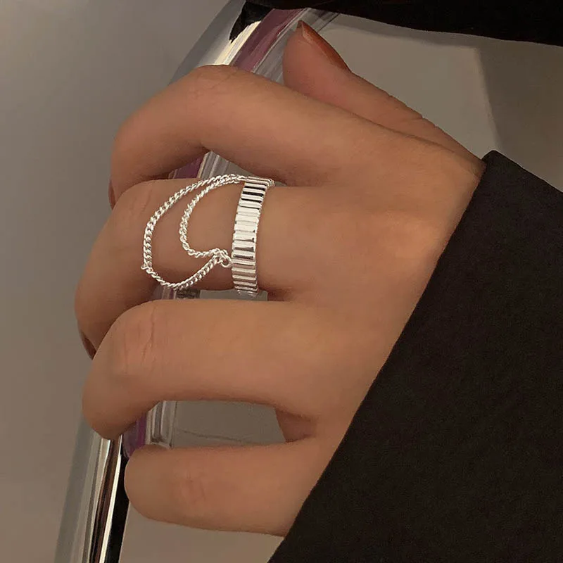 S925silver Многослойные кольца-цепочки в стиле панк Винтажное кольцо-антистресс для