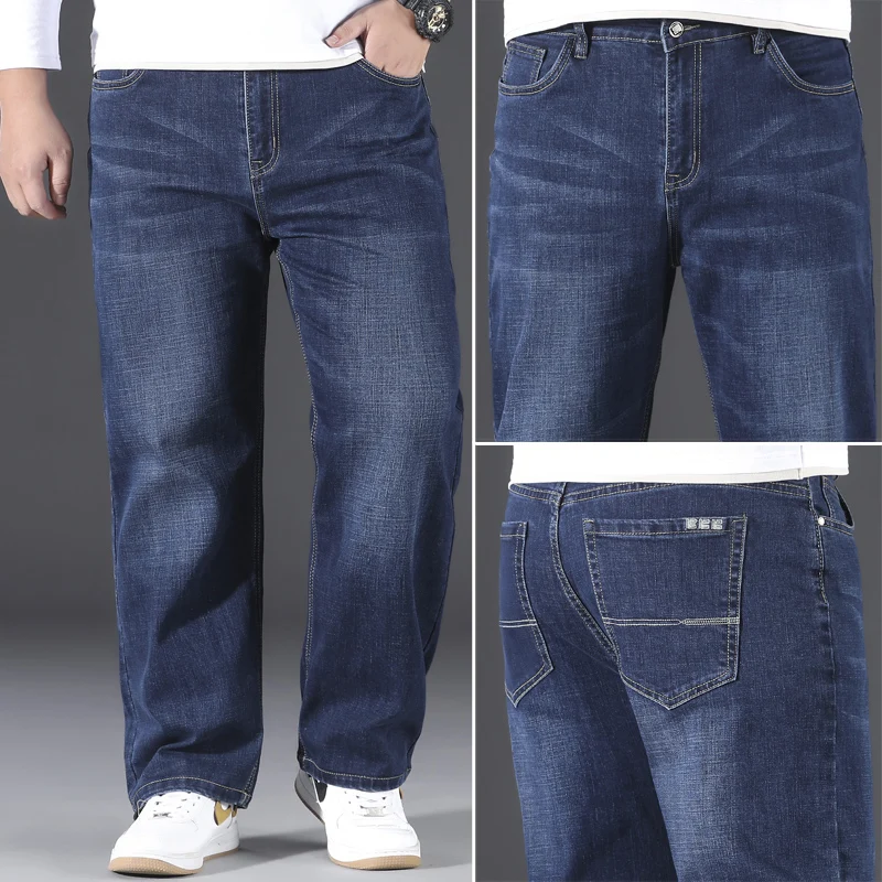 

3 Colour Men Baggy Jeans Fashion Casual Loose Fit Denim Trousers Male Gray Blue Dark-Blue Wide Leg Pants Male Brand Men Clothing