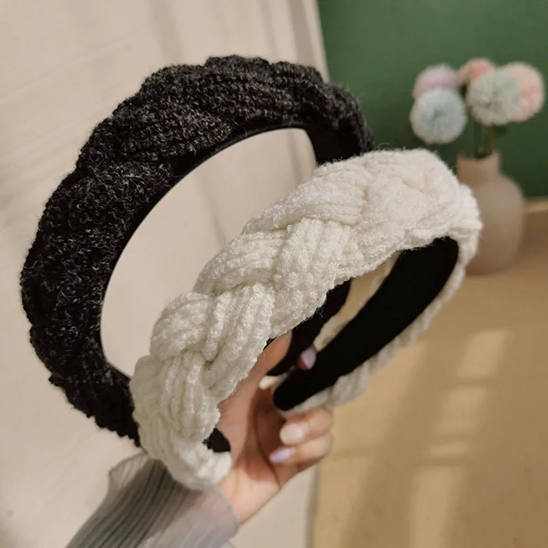 

Girl Sweet Wool Braided Hair Hoop Headbands Female Autumn Winter Fashion Hair Band Wash Face Warm Turban Adult Hair Accessories