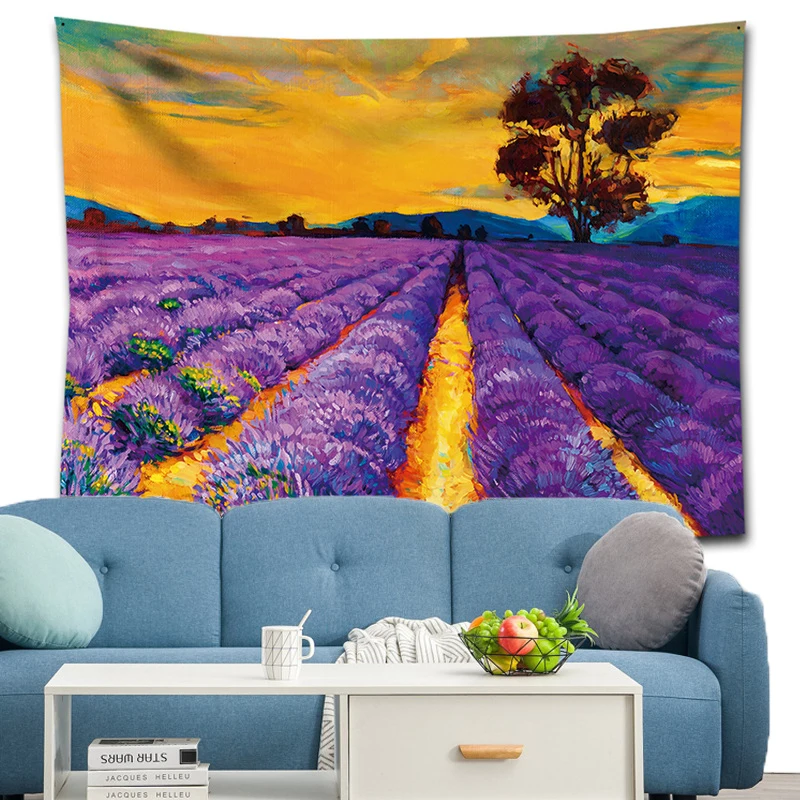 

Purple Lavender Field Tapestry Wall Hanging Hippie Boho Home Wall Decor Tapestry Aesthetic Bedroom Decoration Carpet Blanket