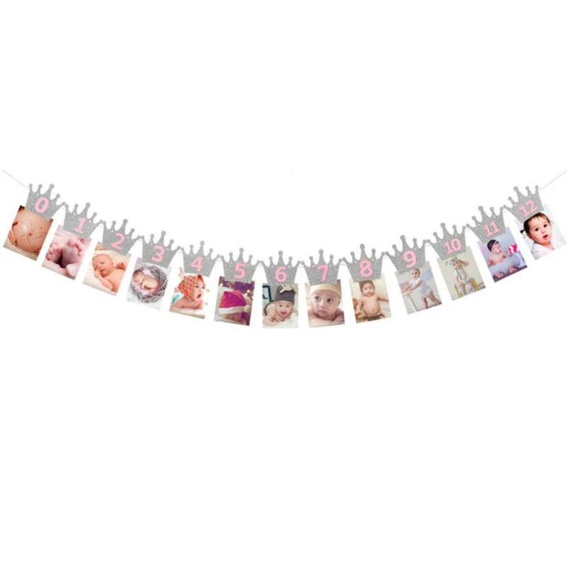 Праздничный баннер с короной на 12 месяцев украшение для первого дня рождения