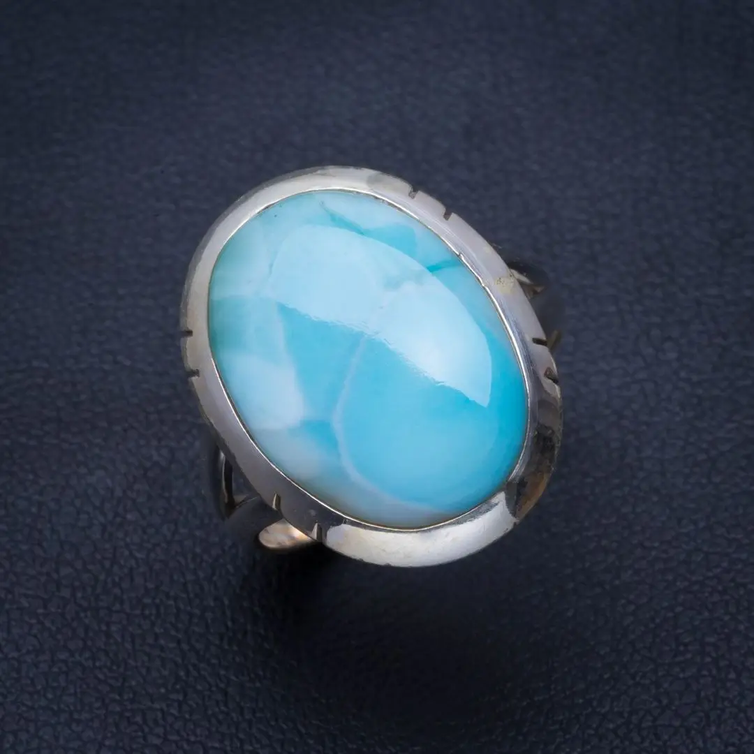 Натуральный Карибы Ларимар ручной работы уникальный 925 пробы Серебряное кольцо 7