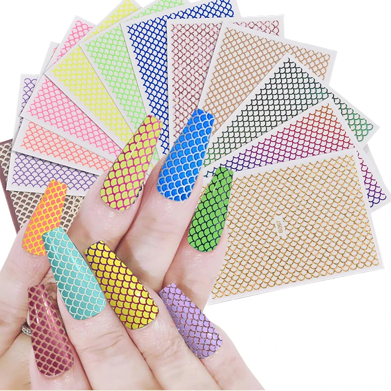

12Pc/Set Corrugation Designs Nail Sticker Laser Hollowed Patch,Adhesive Nail Decal,Fish Scale Shaped Holo Decal/Sticker Nail Kit