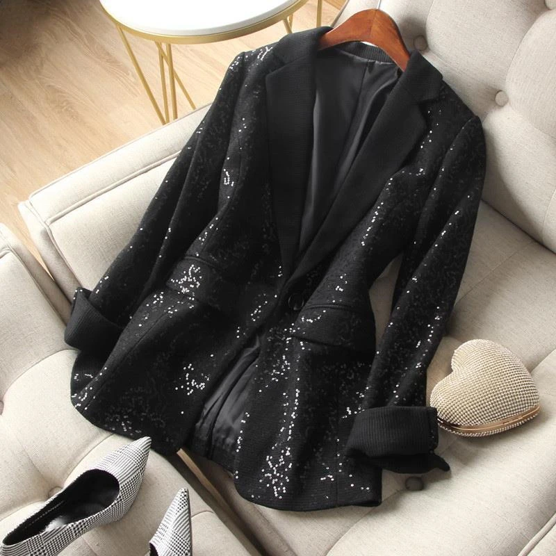

2021 New Arrivals Office Lady Blazers Sequined Work Clothes Spring Autumn Women's Coats Trendy OL Female Outerwear Femme Jackets