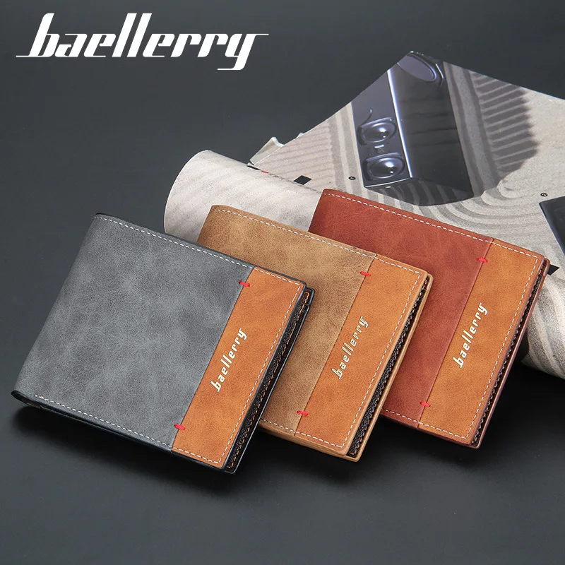 

Baellerry Men's Wallet Short Korean Youth Thin Multi Card Wallet Retro Letter Open Horizontal Wallet