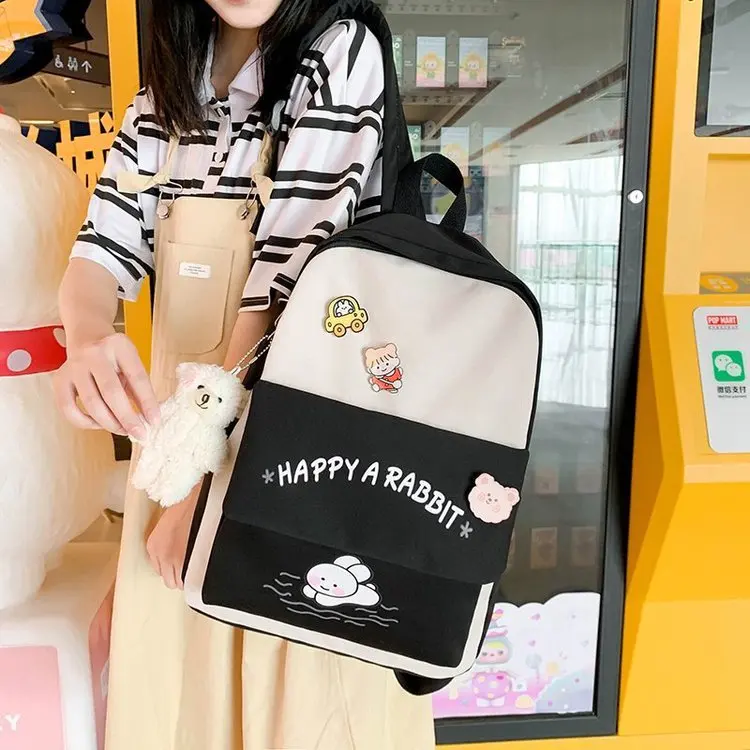 

College wind small fresh and lovely cartoon personality students contrast color bag sweet girl versatile backpack