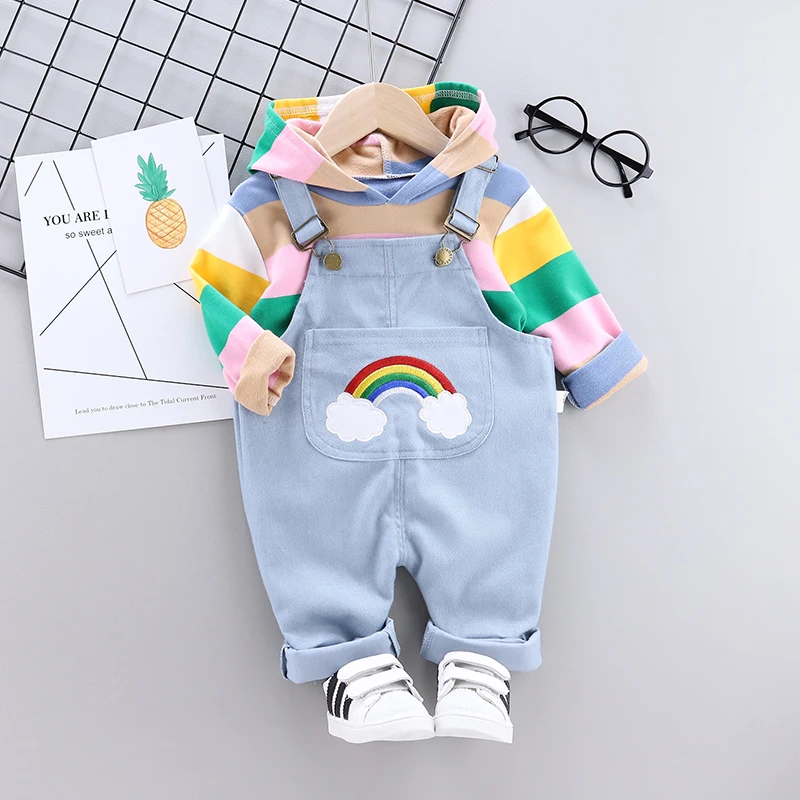 

Autumn Toddler Clothes Set Baby Kids Boys girls Rainbow Tops T-shirt Solid romper Pants Casual Outfits Fashion Cute Clothing set