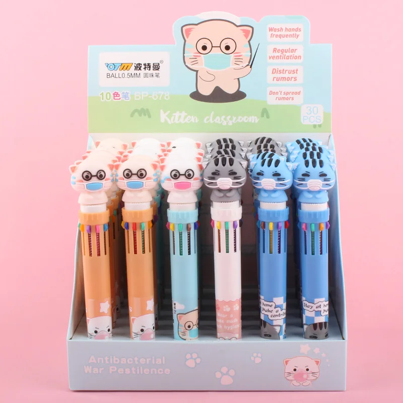 

30 pcs/lot Creative Mask Cat 10 Colors Ballpoint Pen Cute Press ball pens School Office writing Supplies Stationery Gift