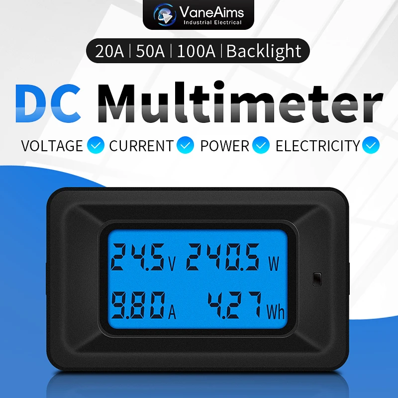20A/50A/100A Цифровой DC 8 100V Вольтметр Амперметр ЖК дисплей 4 в 1 Напряжение ток Мощность