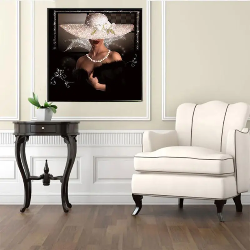 Красота леди с шляпой 5D DIY алмазная живопись Набор для вышивки крестиком Алмазная