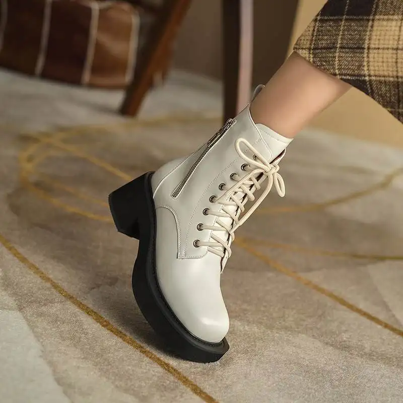 Murah Vichelo Sepatu Bot Kasual Ujung Bundar Kulit Sapi Populer Gaya Barat Sepatu Bot Pergelangan Kaki Bagian Bawah Tebal Desain Personal Tetap Hangat Dengan Ritsleting