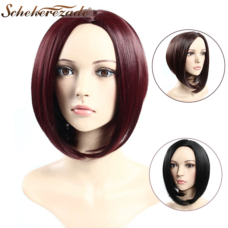 Scheherezade коричневый черный темно красный синтетический парик с Бобом короткие