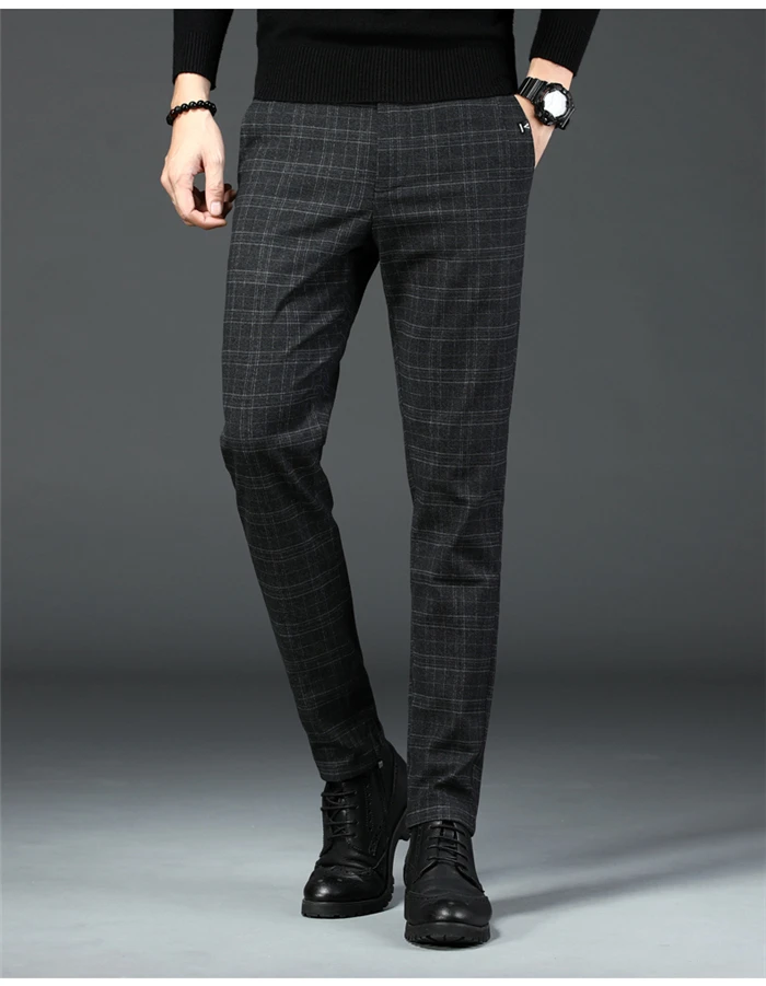 Для Мужчин's Повседневное штаны в клетку для бизнес на каждый день Slim Fit темно-серый классический Стиль лосины мужской брендовая одежда