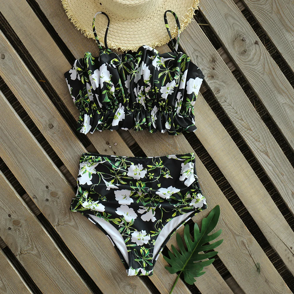 Комплект бикини с высокой талией новинка 2020 сексуальный купальник принтом