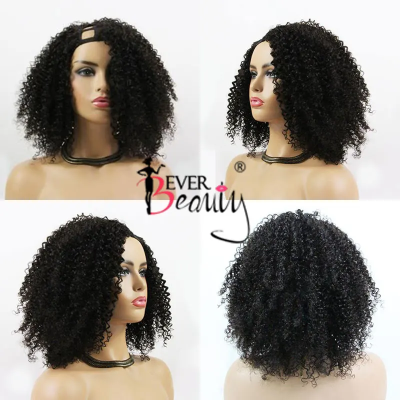 Mongolian 3B 3C Kinky Curly Wig U Part Wigs For Women Human Hair Afro Short Bob Cut Black Ever Beauty | Шиньоны и парики