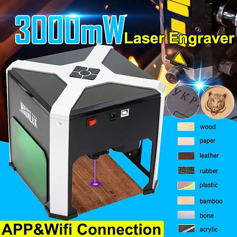 

3000mw CNC Laser Engraver DIY Logo Mark Printer Cutter Laser Engraving Machine Woodworking 80x80mm Engraving Range 3W Mini Laser