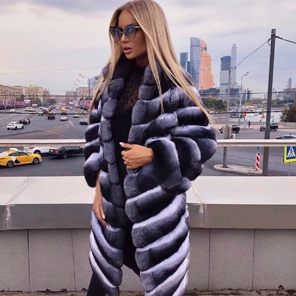 Long Real Rex Rabbit Fur Coats for Women Winter Outwear Luxury 2022 New Whole Skin Genuine Rex Rabbit Fur Coat with Stand Collar enlarge