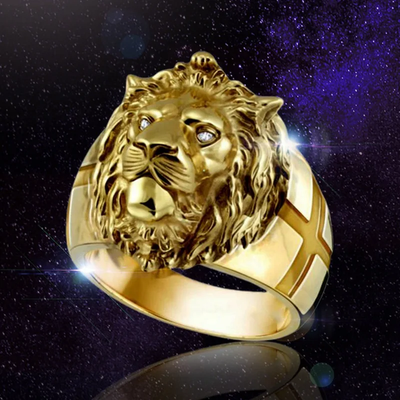 

2020 Fashion High Quality Animal Stone Ring Men's Lion Rings Stainless Steel Rock Punk Rings Male Women Lion's Head Gold Jewelry