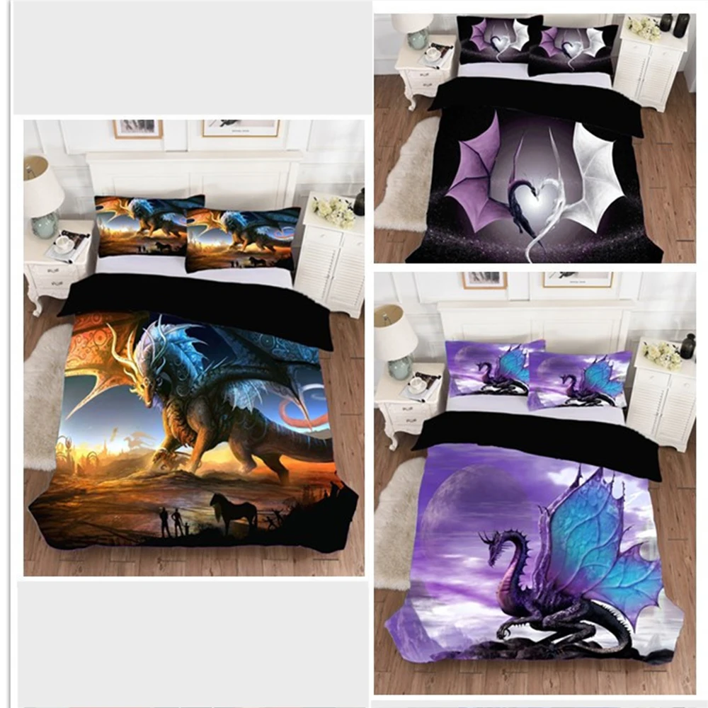 

Dragon Comforter Cover 2/3pcs Bedding Set Duvet Cover For Kids Boys Microfiber Wildlife Style Room Decor Bedclothes Full Size