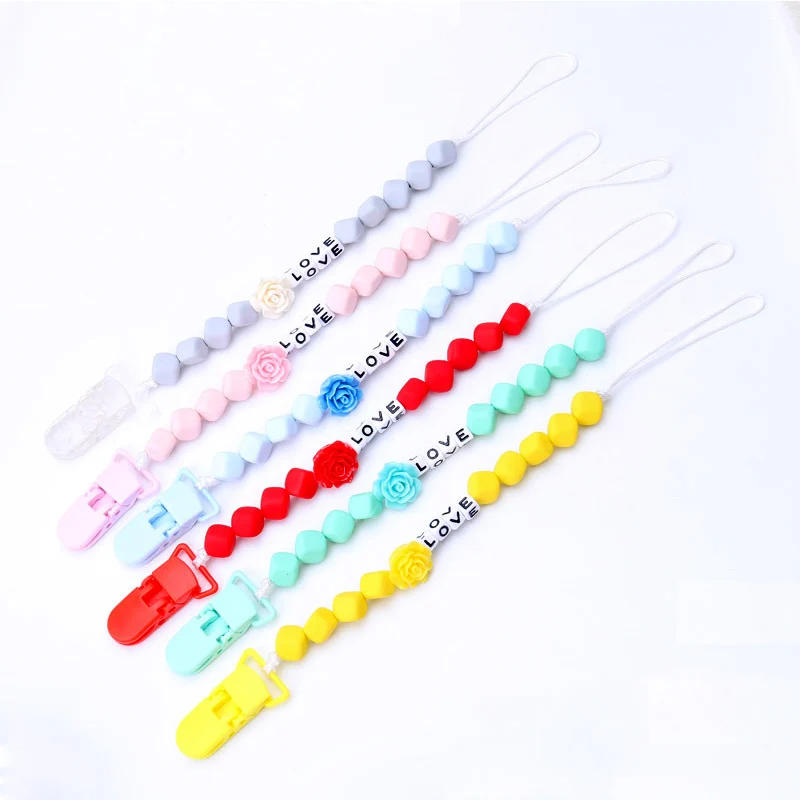 Baby Pacifier Clip Colorfull DIY Chain with Silicone Beads Plastic Holder Infant Feeding Teething Chew Toys Dummy Clips | Мать и ребенок