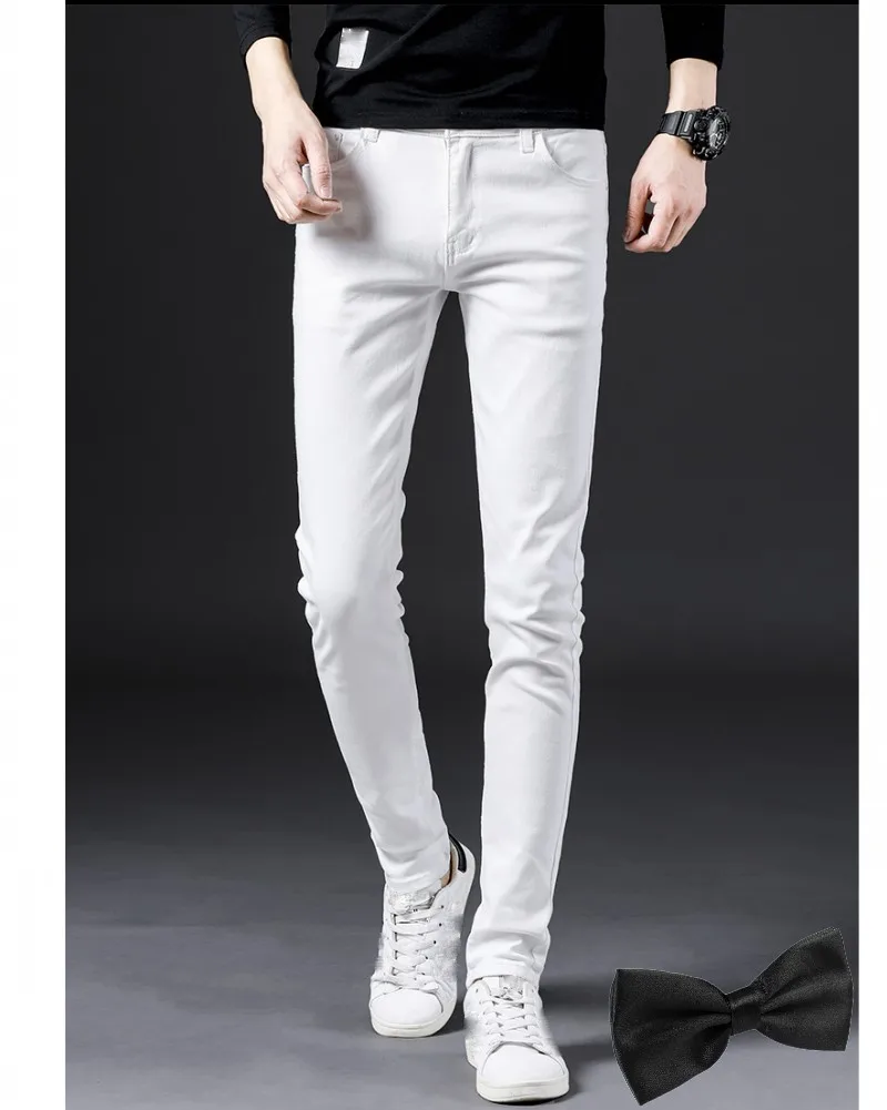 Casual Jeans Классические повседневные обтягивающие джинсы для молодых мужчин, Стрейчевые однотонные белые мужские узкие качественные джинсовые штаны, мужские уличные теплые флисовые модные штаны - Цвет: Casual Jeans