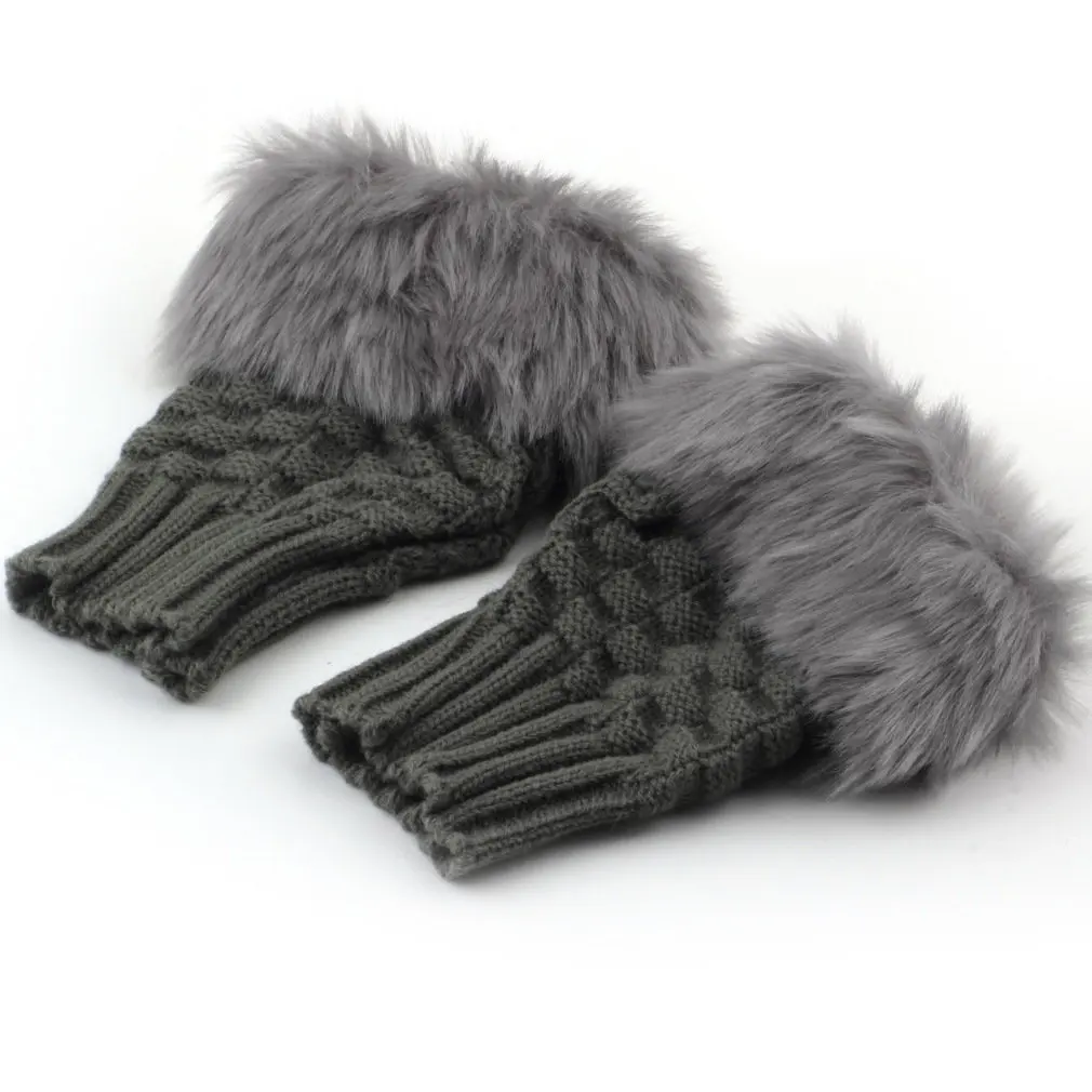 

1 Pair Fashion Cute Faux Rabbit Fur Hand Winter Warmer Knitted Fingerless Gloves Mitten Elegant Women's Winter Thermal Gloves