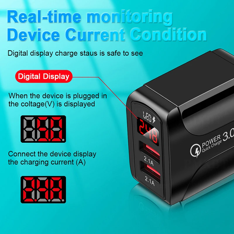 Зарядное устройство QC 3 0 со светодиодным дисплеем и USB-портом | Мобильные телефоны