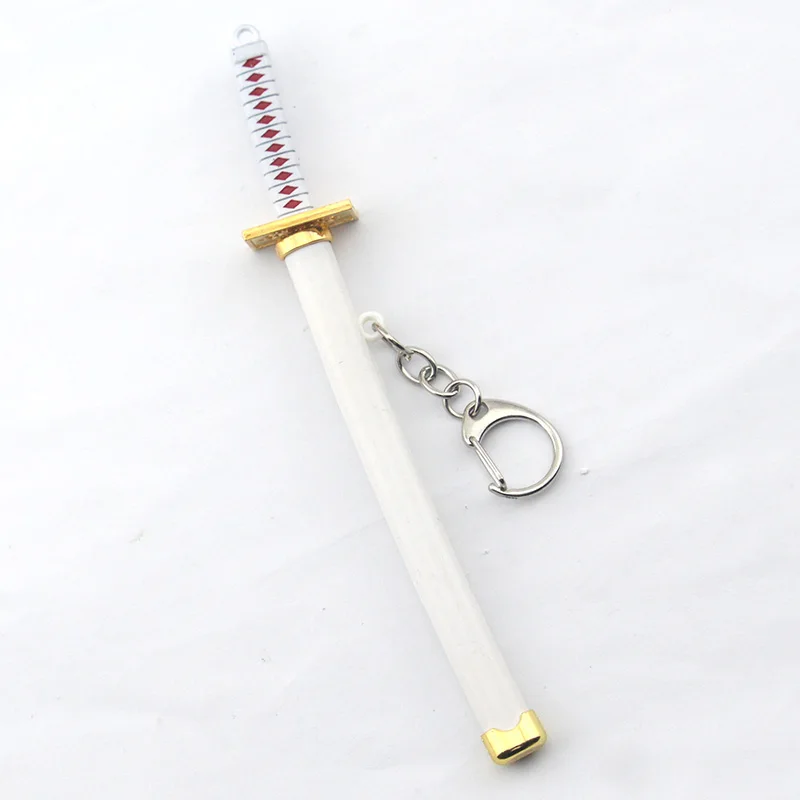 White Горячая одна штука брелок для ключей Roronoa Zoro меч китсу игрушка модель металлический брелок llaveros Брелок для ключей чавейру аниме ювелирные изделия - Цвет: White