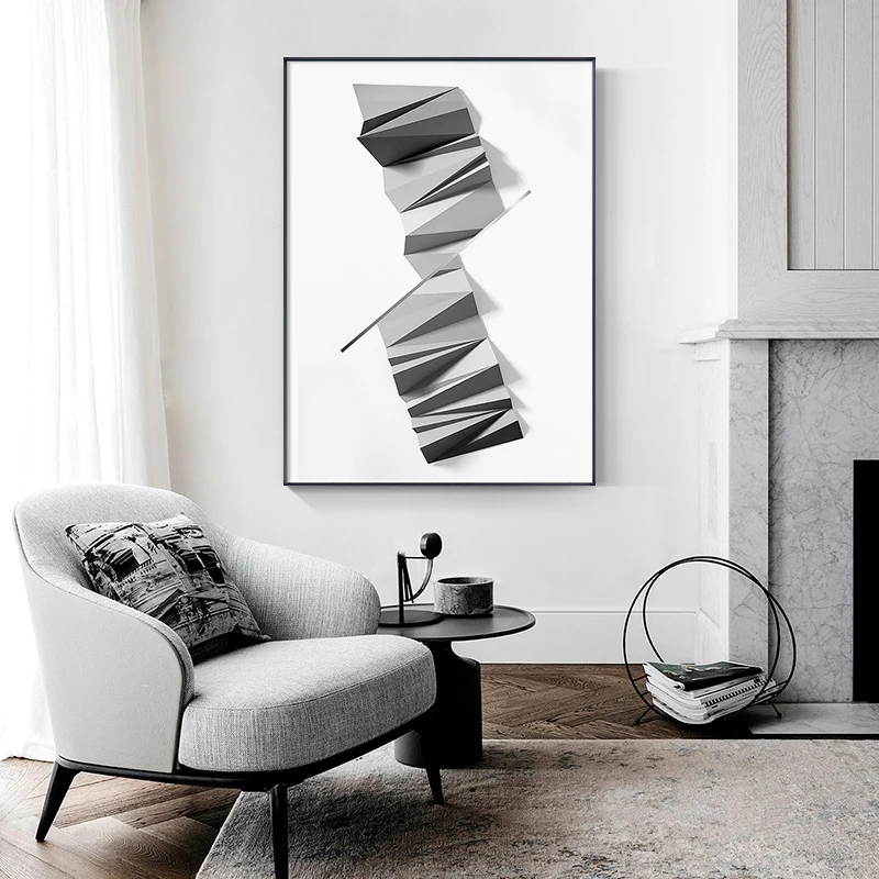 Абстрактное геометрическое искусство черный белый оригами Золотая фольга холст