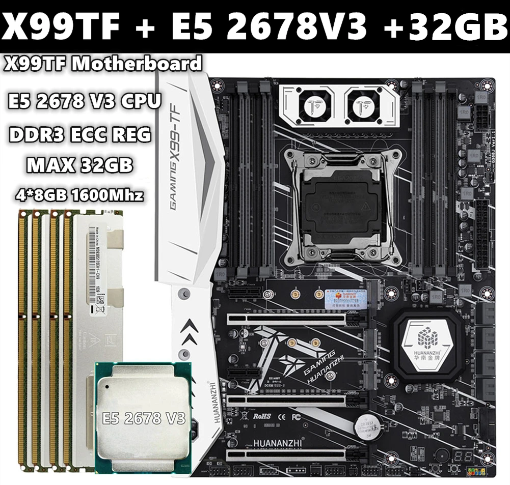 Материнская плата Huananzhi X99TF с Xeon E5 2678 V3 USB 3 0 SATA 4 канала Turbo Boost M.2 NVME для процессора