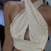 tossy sexy halter tops for women bandage crop top vest summer ruffles backless cami party slim bodycon tank top streetwear 2021