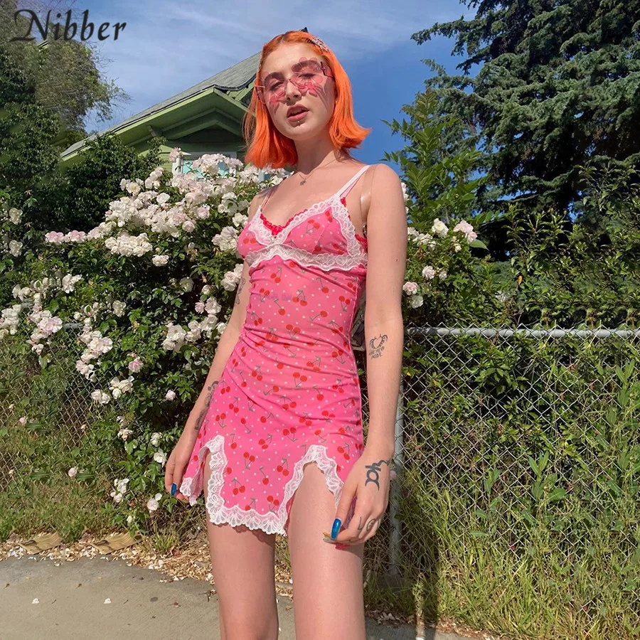 

2019summer cute girls pink lace up bodycon mini dresses womens fashion casual party wild printing Basic short dress mujer