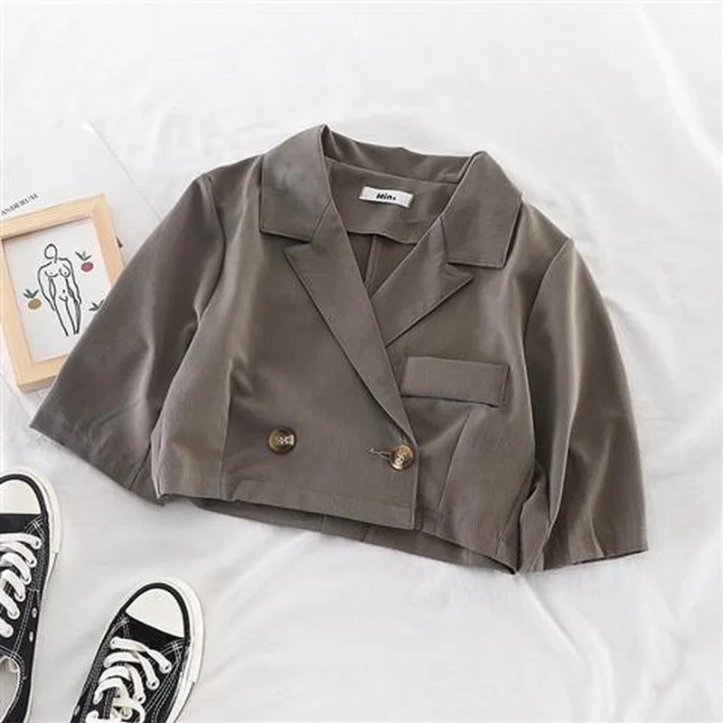 Женский пиджак на одной пуговице короткие однотонные костюмы с высокой талией и