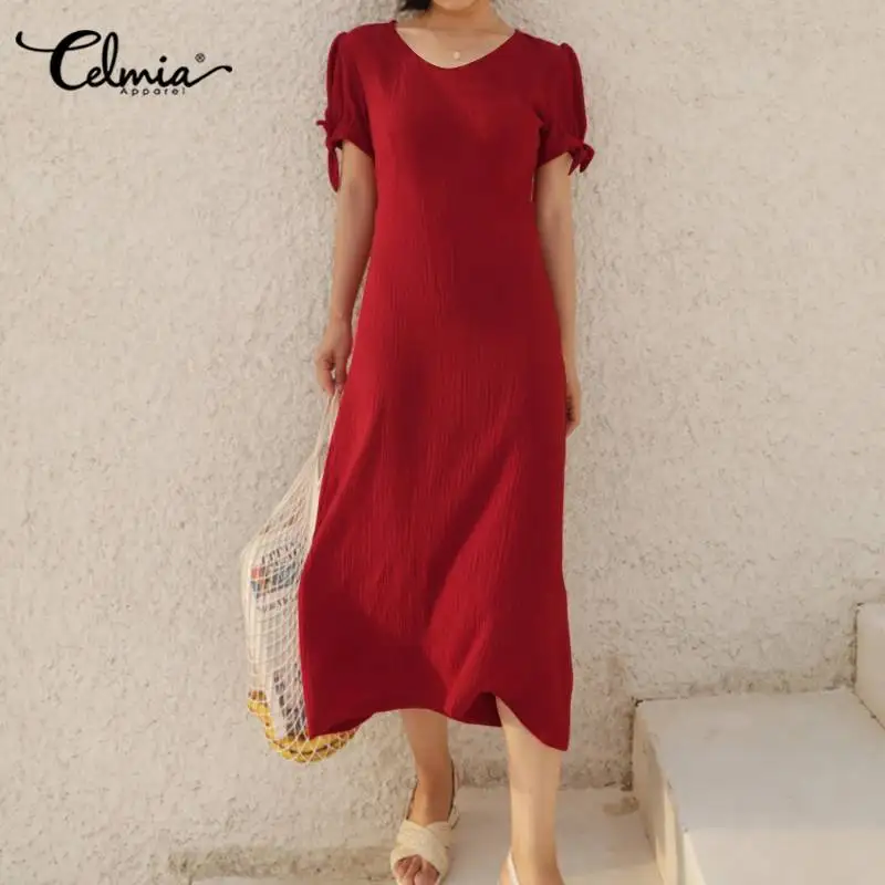 Женский винтажный сарафан Celmia повседневное льняное пляжное платье-рубашка миди
