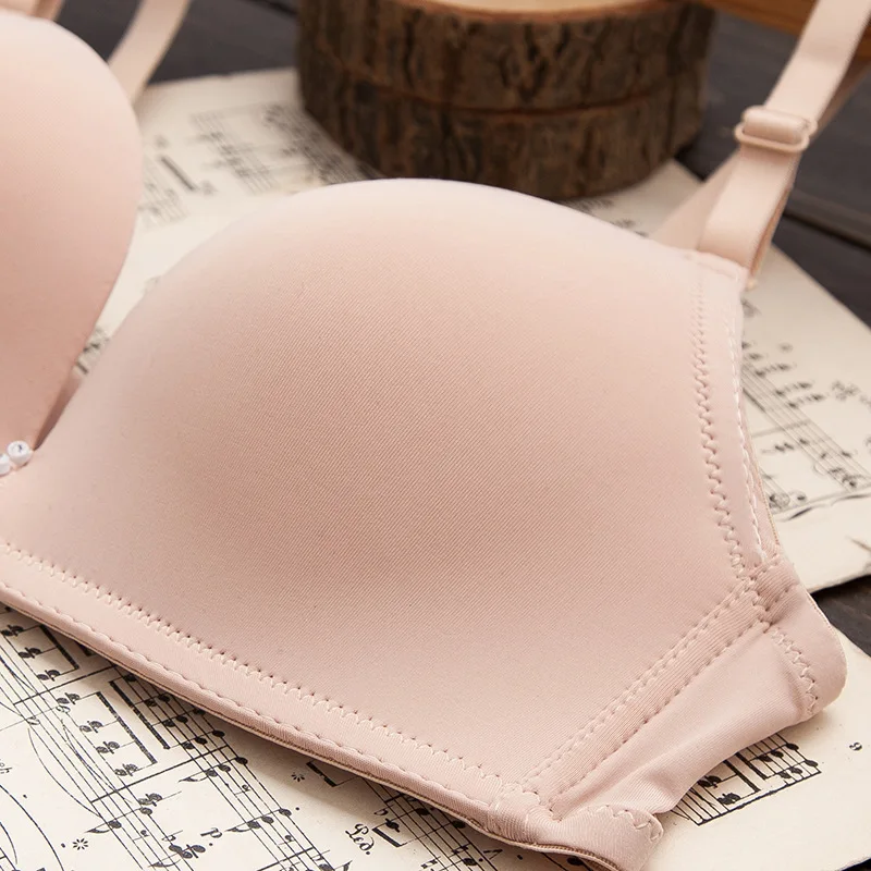 Thin seamless plain solid color underwear small chest gathered no steel ring Bra Black and white bra | Женская одежда