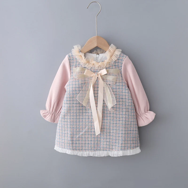 Милое зимнее детское платье принцессы в клетку для девочек коллекция 2019 года