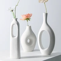 nordic creative white porcelain flower vase ceramic vases donut hollow dry flower arrangement vase for living room decoration
