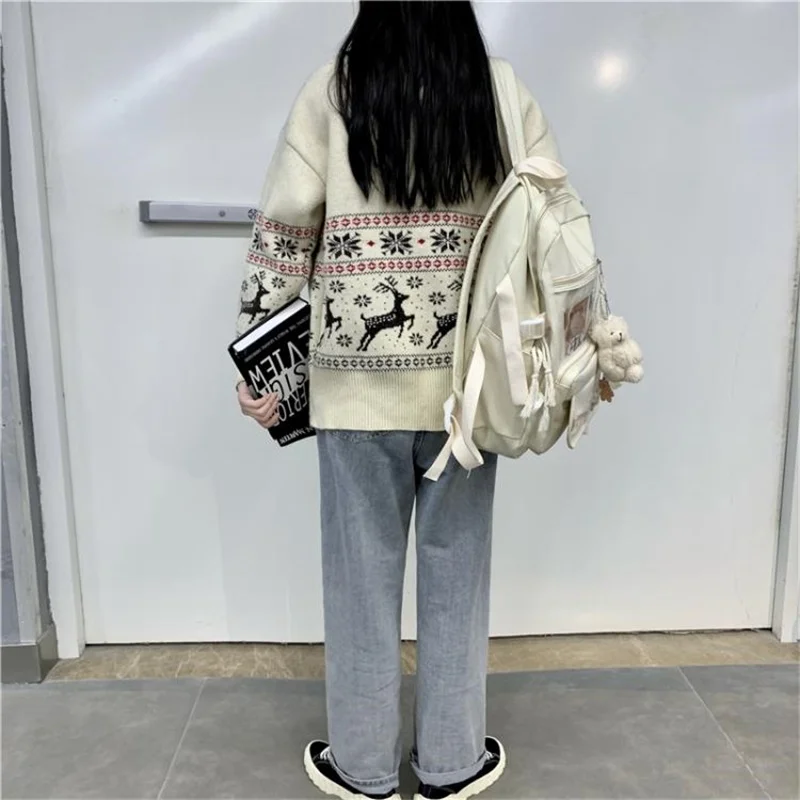 

2020 Autumn Fashion 3 Color Merry Christmas Women Sweater Kawaii Fashion Funny Deer Printed Thicken Loose Women Shirts Female