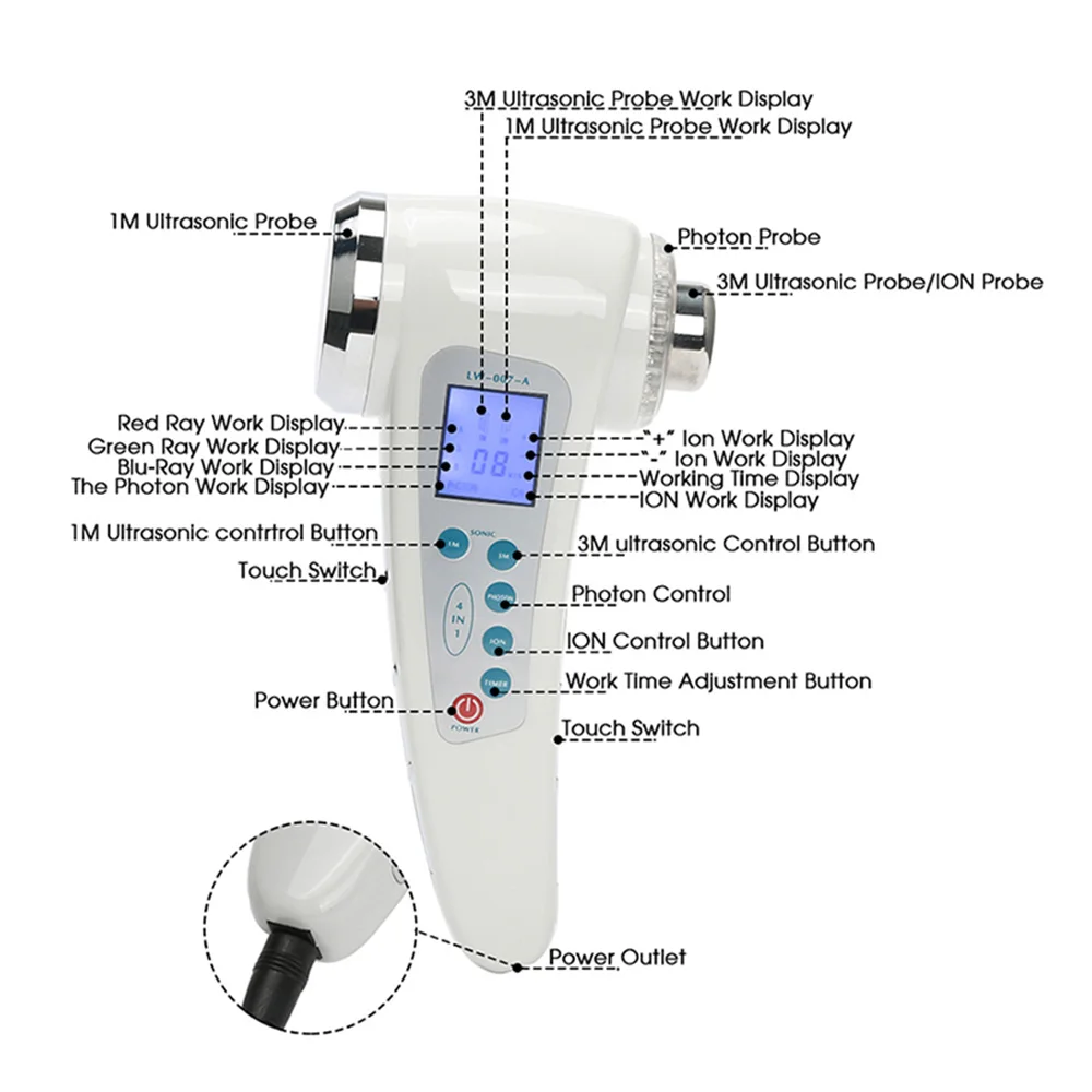 Beste Ultrasone Gezicht Massager Gekleurde Led Licht Facial Photon Ultrasound Therapie Huidverzorging Schoonheid Instrument