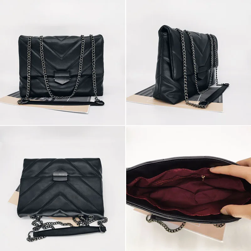 

Chain Design Pu Leather Crossbody Bags for Women 2021 Trend Embroidery Thread Shoulder Bag Female Branded Trending Handbags
