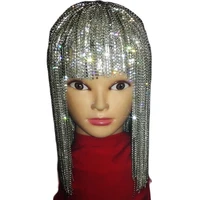 silver sparkling rhinestones chain headwear bling bling nightclub dance show wear personality performance accessories women