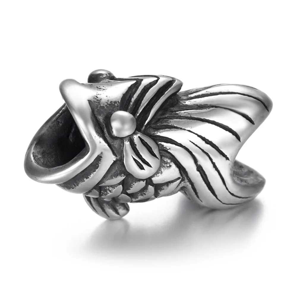 

Stainless Steel Fish Bead Polished 5.5mm Hole Metal European Beads Animal Charms for DIY Jewelry Making Accessories