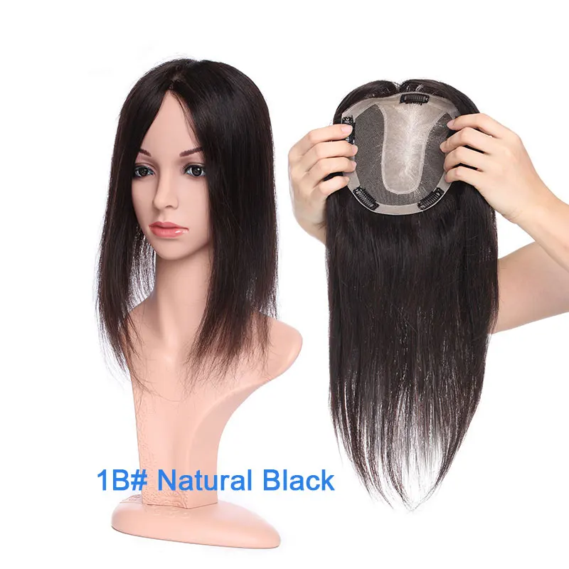 1B Natural Black SEGO, 15x16 см, 10 дюймов-22 дюйма, прямые шелковые волосы на основе, шиньон для парика, шиньоны для женщин, Remy человеческие волосы для женщин - Парик Цвет: 1B Natural Black