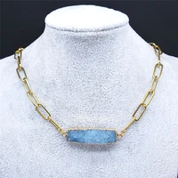 2022 stainless steel blue natural stone chokers necklace women gold color pendant necklace jewelry pierre naturelle nd51s04