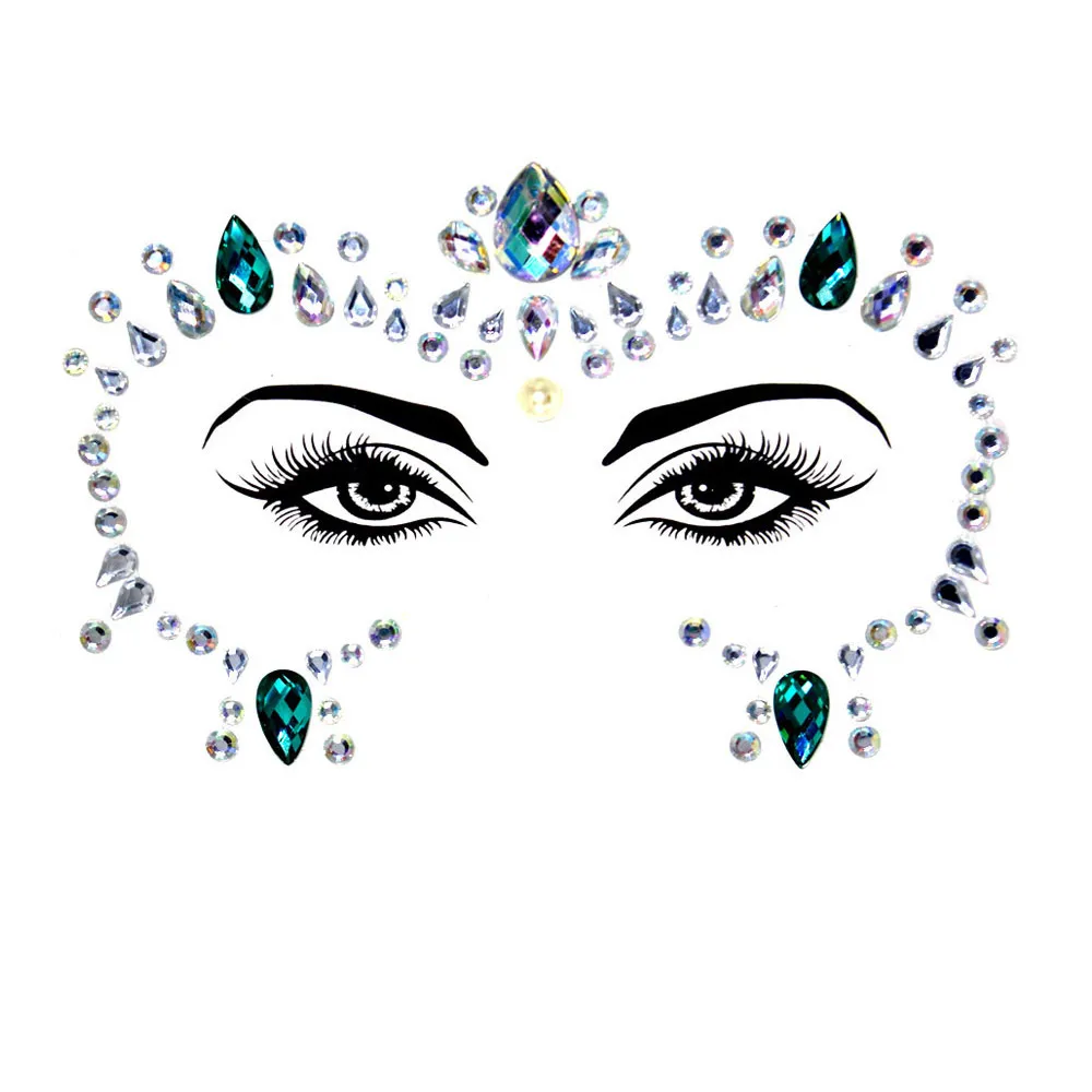 

Famle 3D Sexy Face Tattoo Natural Resins Masquerade Party Temporary Jewelry Crystal Rhinestone Flash Face Decoration Stickers